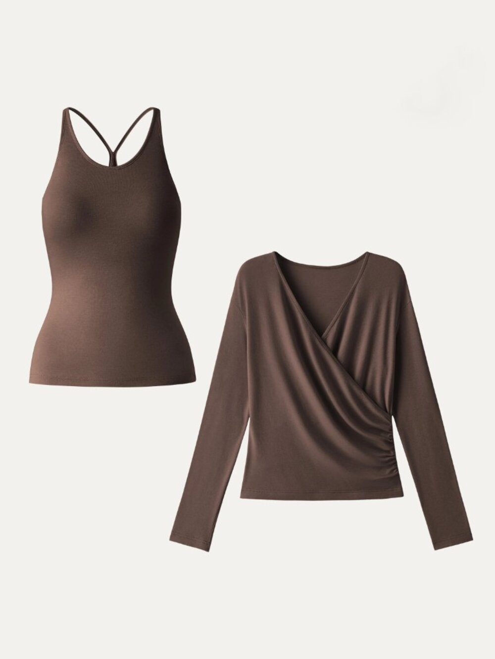 NWT OGL Two-Piece Set Cami with Surplice Ruched Top Brown Umber Wood L - Picture 5 of 12